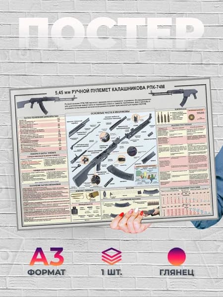 Постер "Ручной пулемет Калашникова РПК-74М А3", 42х29.7 см