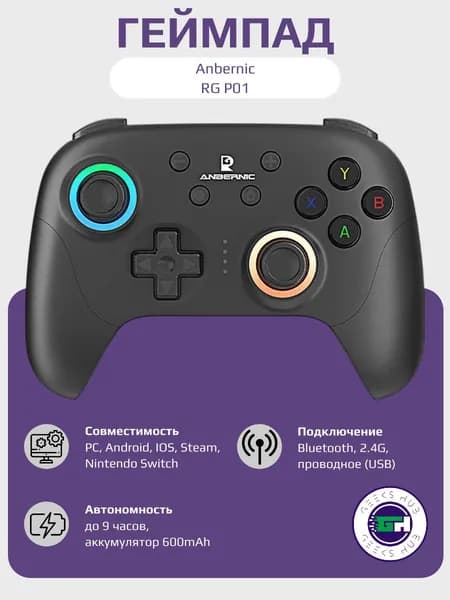 Anbernic Геймпад RG P01, Bluetooth, Проводной, черный