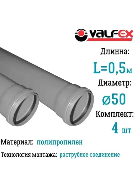 Труба BASE для внутренней канализации Ф50 длина 0.5 м