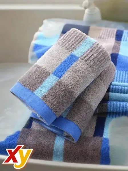 Полотенце банное 35x75 см, хлопок, белый, синий, 1 шт