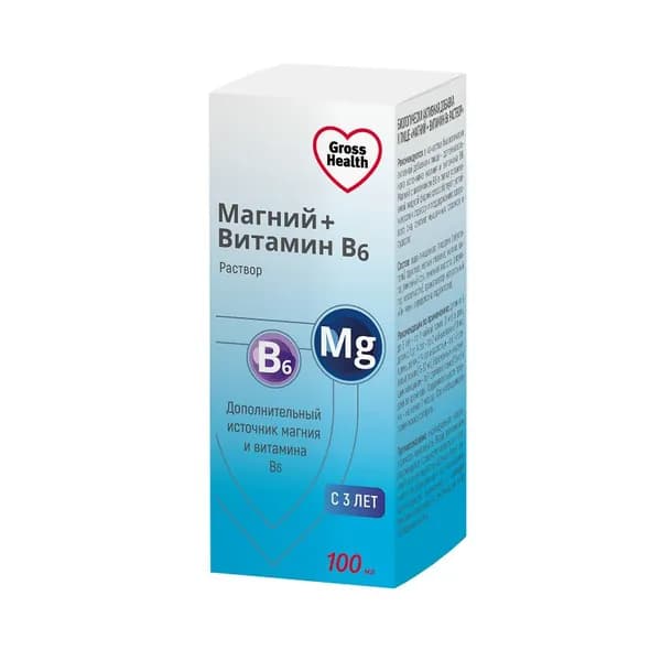 Gross Health Магний+Витамин В6 раствор для приема внутрь Лимон 100 мл