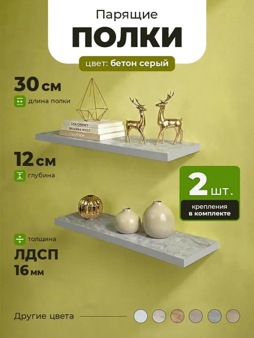 Полка настенная парящая Бетон серый 2 шт