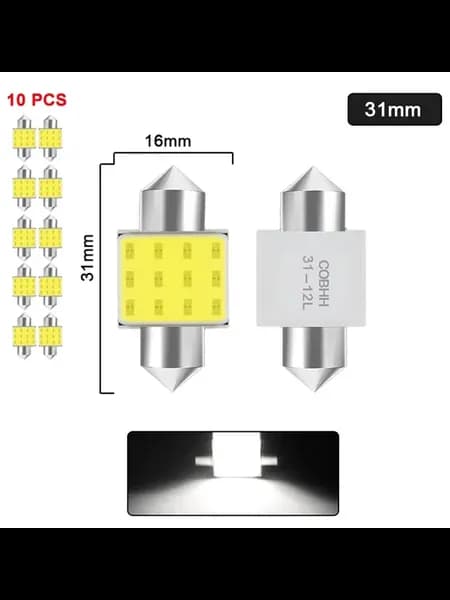 10 LED COB 31mm Лампочки для автосалона