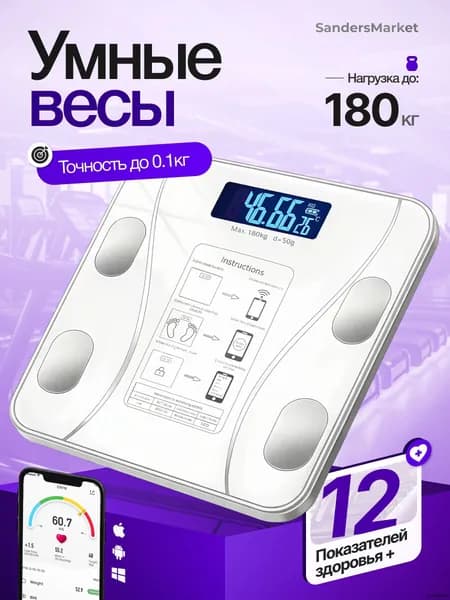 Напольные весы, нагрузка 185 кг, точность 100 г