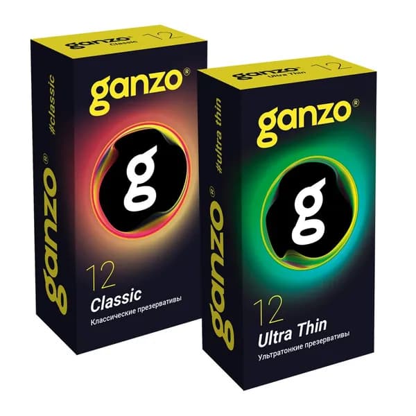 Набор презервативов Ganzo Classic классические с обильной смазкой и Ganzo Ultra Thin ультратонкие, по 12 шт