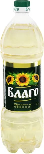 Масло подсолнечное БЛАГО рафинированное дезодорированное высший сорт, 1л
