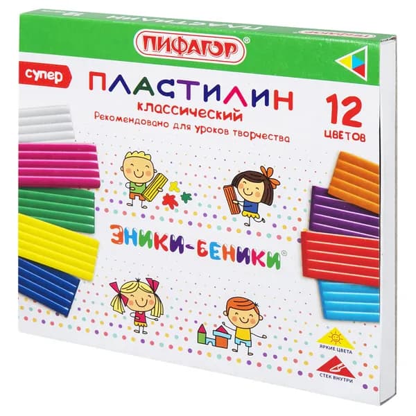 Пластилин классический Пифагор "Эники-беники супер" 12 цветов, 240 г, стек