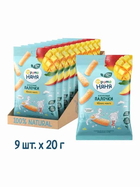 Палочки кукурузные детские ФрутоНяня яблоко, манго, с 1 года, 20г х 9 шт