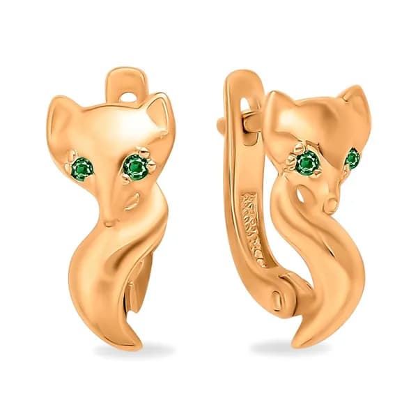 Серьги Лиса детские с фианитами из красного золота 375 пробы 585GOLD