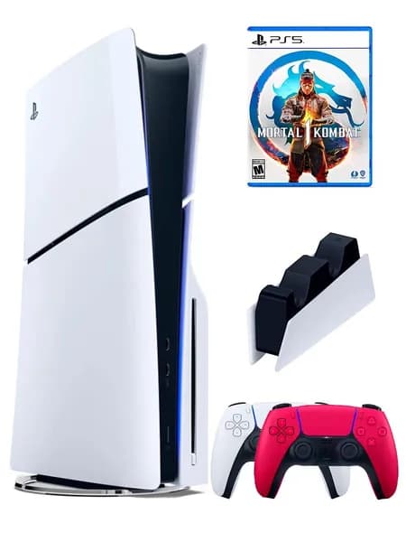 PS5 (ПС5) Игровая приставка Sony PlayStation 5 Slim disc + 2-й геймпад(красный) + зарядное + игра Mortal Combat 1