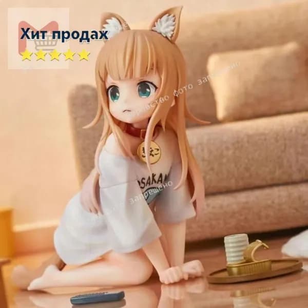 Сидящая соевая розовая кошка, леди-кошка ест рыбу, аниме-фигурка