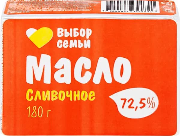 Масло сливочное ВЫБОР СЕМЬИ 72,5%, без змж, 180г2шт