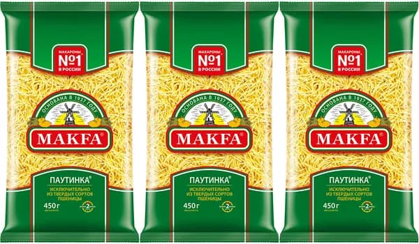 Макаронные изделия Makfa Вермишель паутинка, комплект: 3 упаковки по 450 г