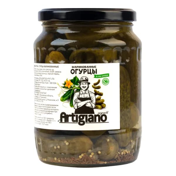 Огурцы ARTIGIANO маринованные 6-9 см, 670 г