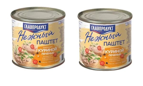 Главпродукт Паштет Нежный с куриной печенью, 240 г , 2шт