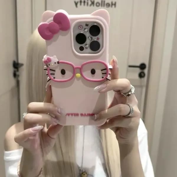 Милый силиконовый чехол с дизайном Хеллоу Китти в очках для iPhone 13