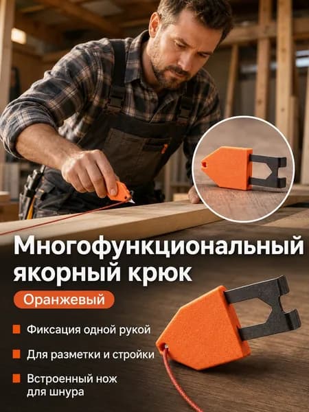 Многофункциональный крючок для веревки Rope Anchor Hook: фиксация одной рукой, с ножом для резки, оранжевый с черным