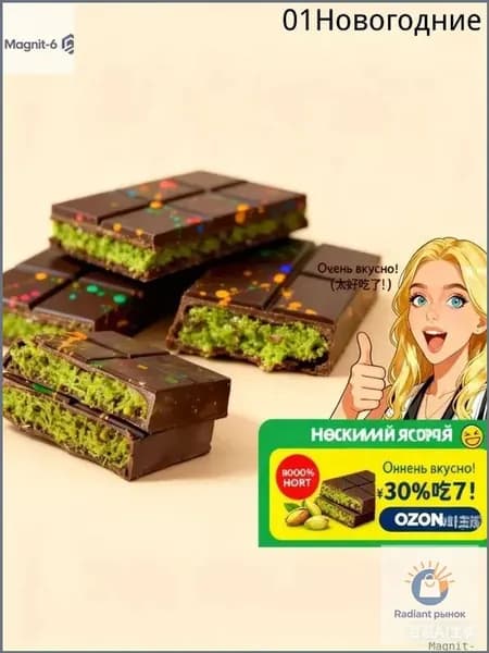 Бестселлер ОзонОзоновый хит! Нежный шоколад с фисташковой пастой и кунжутными нитями со вкусом Дубая, 2 шт