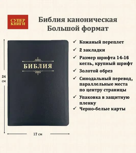 Библия. Большой формт. 076 код 23076-25. Дизайн "Библия с вензелем", кожаный переплет, цвет черный пятнистый, 174x243 мм