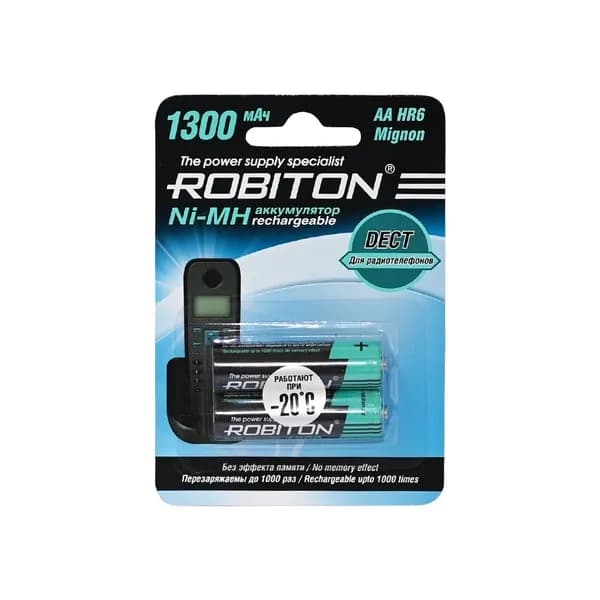 Аккумуляторы Ni-MH AA 1300mAh 2 шт,ROBITON DECT 1300MHAA-2 BL2