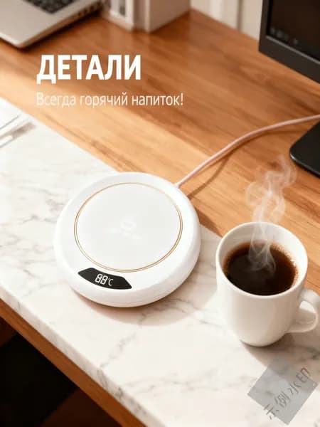 White Подогреватель для кружки с цифровым дисплеем, 3 температуры автоматическое отключение, антискользящая по