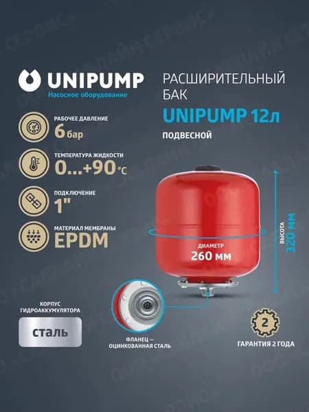 Расширительный бак UNIPUMP для системы отопления 12 л вертикальный. Товар уцененный