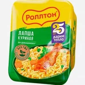 Лапша быстрого приготовления Роллтон "С курицей", в лотке 90 г, 1 лоток