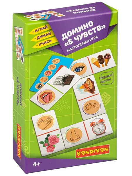 Домино детское 5 ЧУВСТВ Bondibon развивающая настольная игра для детей на ассоциации, найди пару соответствие / Обучающие игры для малышей от 4 лет