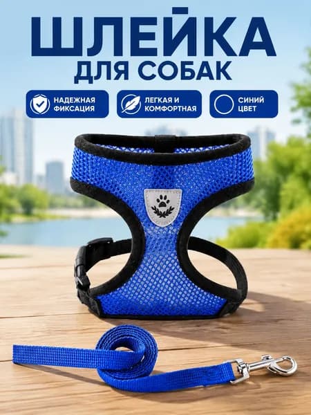 Собачий жилет-шлейка с поводком, синий, L (рекомендуемый обхват груди 46 см)