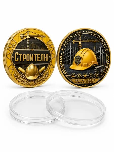 Сувенирная монета Строителю , памятная монета для строителя и мастера, цвет золото