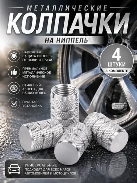 Колпачки для шин металлические на ниппель, серый