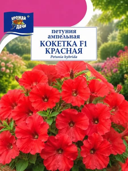 Петуния ампельная КОКЕТКА КРАСНАЯ F1 водопад цветов (Семена Урожай Удачи, 10 штук драже в ампуле в упаковке)