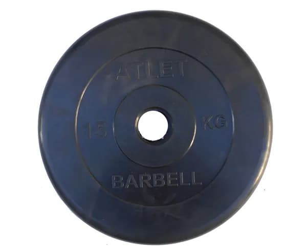 Диск MB Barbell Atlet для штанги и гантелей 15 кг, с резиновой втулкой, посадочный диаметр 51 мм