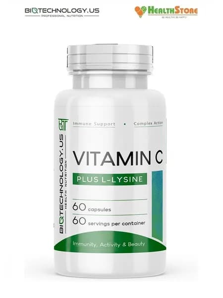 Biotechnology.US Vitamin C Plus L-Lysine 60 капсул витамин с с лизином в капсулах США