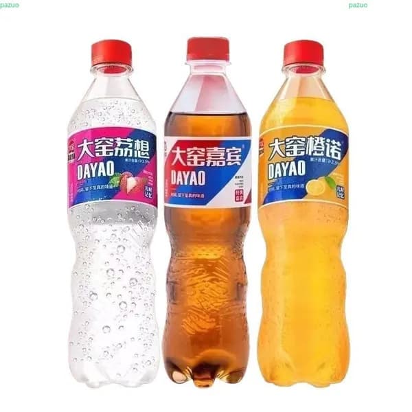 Газированный напиток со вкусом личи и апельсина в пластиковых бутылках, ящик