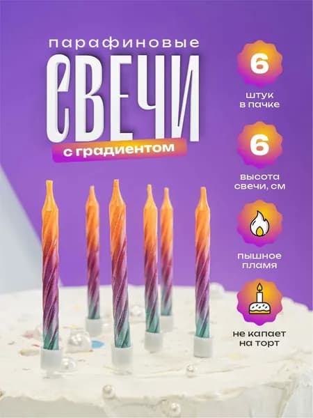 Свечи для торта витые градиент зеленые 6 см. 6 шт.