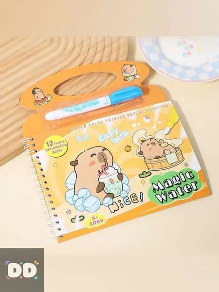 Раскраска водная многоразовая для детей книга антистресс+маркер (capy bara)