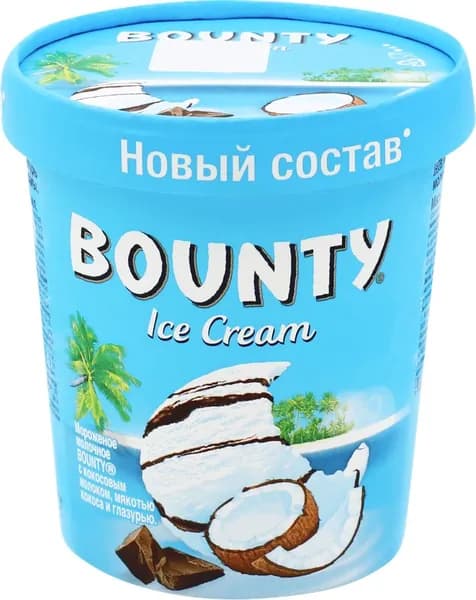 Мороженое BOUNTY молочное с кокосовым молоком, мякотью кокоса и молочным шоколадом, без змж, картонный стакан, 272г