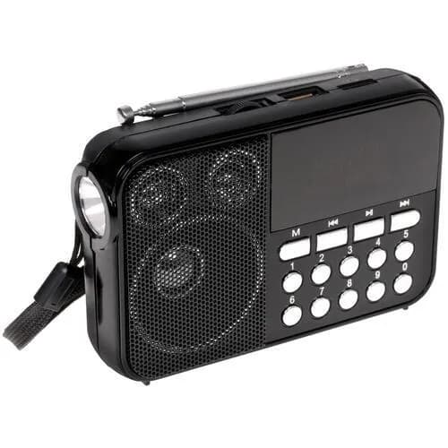 Радиоприемник цифровой с фонарем AR320 черный, 3 Вт, FM радио, USB microSD, антенна, 3.5 мм под наушники, фонарь, аккум., бат. 3 х AA (не в комплекте)