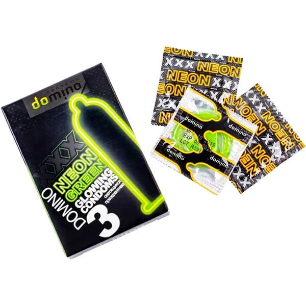 Светящиеся презервативы DOMINO NEON GREEN в темноте из латекса 3 шт