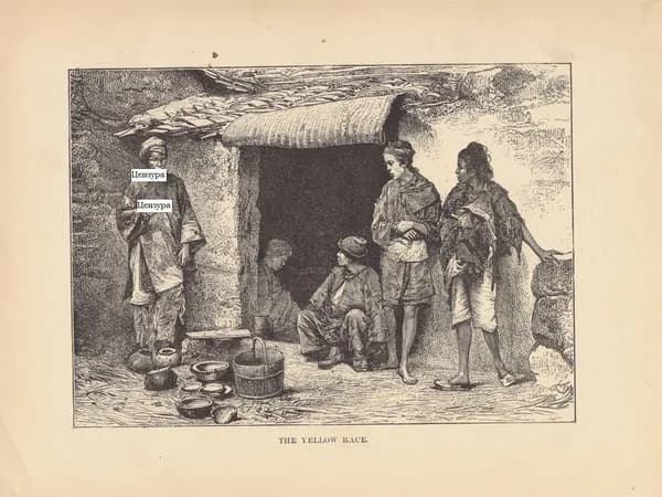Желтая раса. Антикварная гравюра (ксилография). США, 1892 г.