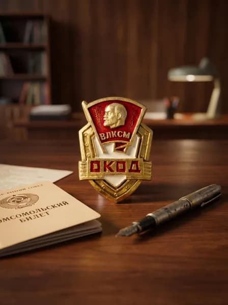 Значок ВЛКСМ ОКОД металлический эмаль с портретом Ленина СССР 1980