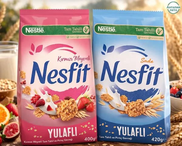Хлопья Nestle Nesfit из цельного зерна и риса, простые и с красными фруктами, 2 штуки