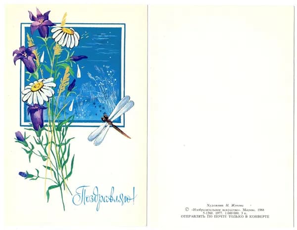 Открытка "Поздравляю!", Жукова,1988, СССР, 9х14см