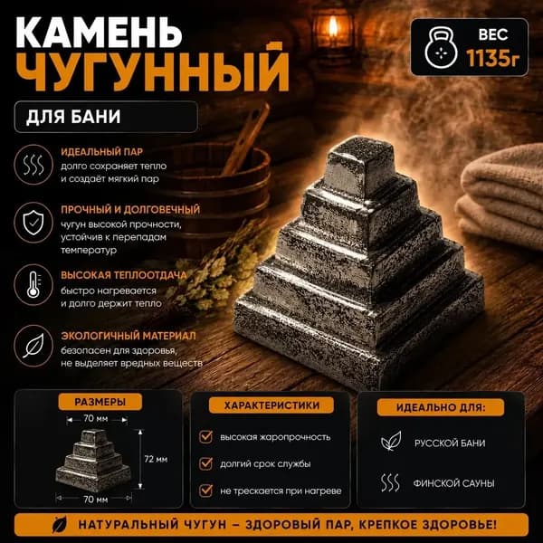 Камни для бани Чугун, 1.135 кг