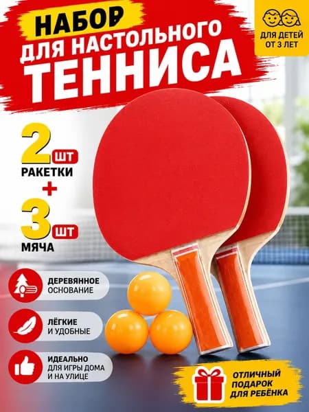 Набор для настольного тенниса, состав комплекта: 2 ракетки, 3 мяча