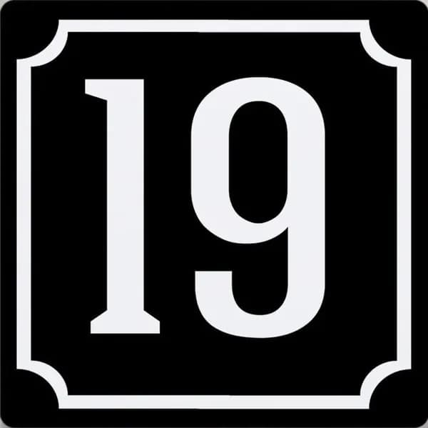 Табличка с номером дома 19 классическая черная, металл, 20х20 см.