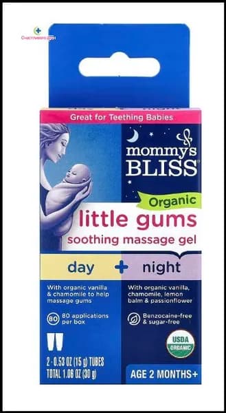 Mommy's Bliss, органический успокаивающий гель для дёсен для малышей, дневной/ночной, от 2 месяцев, 2 тюбика по 15 г
