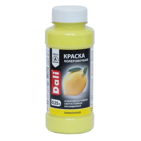 Краска-колер для хобби и творчества, Лимонный 0,25л, атмосферостойкая, от -40 до +40 С, светостойкая (6-8 баллов), Для декора, устойчива к выгоранию, влажной уборке, без запаха, по мин поверхности, дереву, загрунтованному металлу, Рогнеда