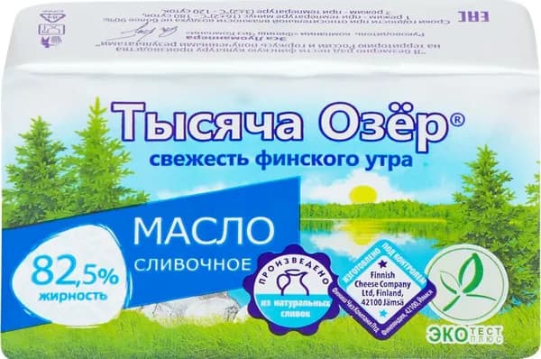 Масло сладкосливочное ТЫСЯЧА ОЗЕР несоленое 82,5%, без змж, 180г2шт